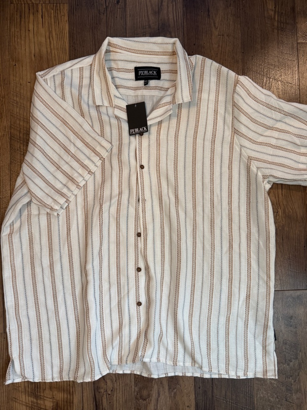 Cream & Tan Striped Short-Sleeve Button-Down Shirt